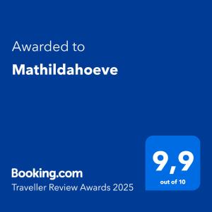 Certifikát, hodnocení, plakát nebo jiný dokument vystavený v ubytování Mathildahoeve
