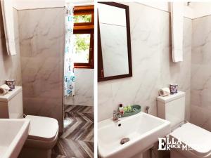 two pictures of a bathroom with a toilet and a sink at Ella Rock Mystery Guest in Ella