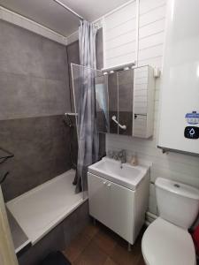 une salle de bains avec toilettes, lavabo et douche dans l'établissement AS18262 - Studio en Centre Ville, au Grau-du-Roi