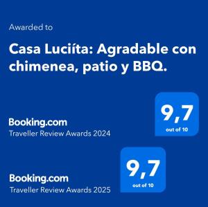 Certifikát, hodnocení, plakát nebo jiný dokument vystavený v ubytování Casa Luciíta: Agradable con chimenea, patio y BBQ.