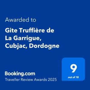zrzut ekranu komórki z tekstem przyznanym poszukiwaczowi podarunków die la gar w obiekcie Gite Truffière de La Garrigue, Cubjac, Dordogne w mieście Cubjac
