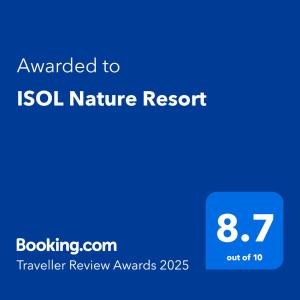 Certifikát, hodnocení, plakát nebo jiný dokument vystavený v ubytování ISOL Nature Resort