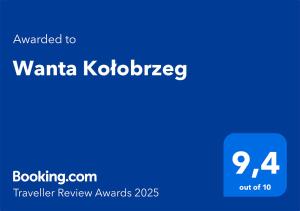 Certifikát, ocenenie alebo iný dokument vystavený v ubytovaní Wanta Kołobrzeg
