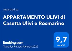 Certifikát, ocenenie alebo iný dokument vystavený v ubytovaní ULIVI - Comodità e tranquillità con Patio e Parcheggio