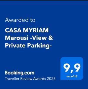Certifikát, ocenenie alebo iný dokument vystavený v ubytovaní CASA MYRlAM Marousi -View & Private Parking-