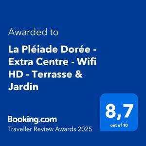 a blue text box with the words awarded to la pielle dance extra centre at La Pléiade Dorée - Extra Centre - Wifi HD - Terrasse & Jardin in Amiens