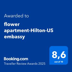 Certifikát, hodnocení, plakát nebo jiný dokument vystavený v ubytování flower apartment-Hilton-US embassy