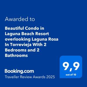 a screenshot of a phone with the text upgraded to beautiful corona in laguna at Beautiful Condo in Laguna Beach Resort overlooking Laguna Rosa In Torrevieja With 2 Bedrooms and 2 Bathrooms in Torrevieja