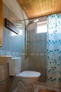 a bathroom with a toilet and a sink at Cabañas Mama Rosa in Puerto Iguazú