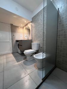 a bathroom with a toilet and a sink at SIESTA al Lago in El Nihuil