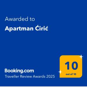 شهادة أو جائزة أو لوحة أو أي وثيقة أخرى معروضة في Apartman Ćirić