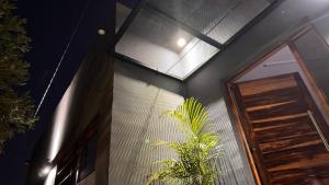 a hallway with a door and a plant next to it at Somos Río in La Cruz