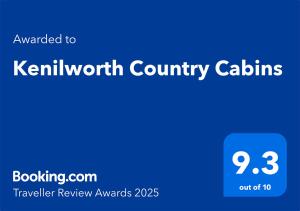 Certifikát, hodnocení, plakát nebo jiný dokument vystavený v ubytování Kenilworth Country Cabins