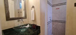 a bathroom with a sink and a mirror and a shower at Casa La Ceiba in Cancún +26 photos