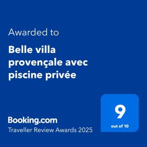 zrzut ekranu telefonu komórkowego z tekstem przyznanym dzwonowej willi w obiekcie Belle villa provençale avec piscine privée w mieście Carqueiranne
