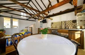 a kitchen with a table with a potted plant on it at Apartments and rooms by the sea Sibenik - 23721 in Šibenik