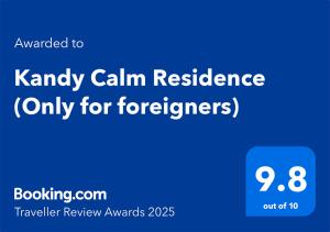 Vottorð, verðlaun, skilti eða annað skjal til sýnis á Kandy Calm Residence (Only for foreigners)