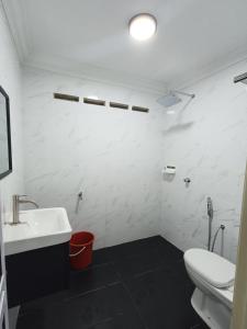 龙运Teratak Adamia Roomstay 04的带水槽和马桶的白色浴室