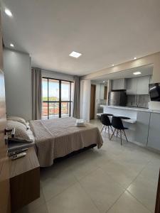 Ένα ή περισσότερα κρεβάτια σε δωμάτιο στο Flat Studio Vista Mar na Av dos Holandeses