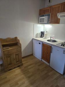 a small kitchen with a sink and a stove at Samoens - E12 in Samoëns