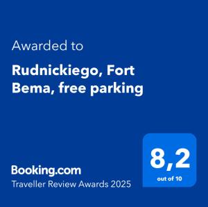 Certifikát, ocenenie alebo iný dokument vystavený v ubytovaní Rudnickiego, Fort Bema, free parking by Cosmo Spirit