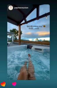 a picture of a person in a swimming pool at Villa Estelle au cœur des hauts - Vue mer et montagne - Jacuzzi, Ping-pong et Billard in La Plaine des Palmistes