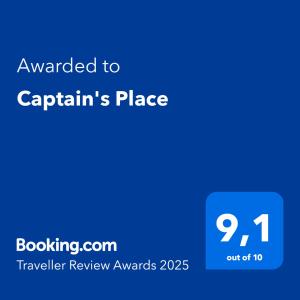 Ein Zertifikat, Auszeichnung, Logo oder anderes Dokument, das in der Unterkunft Captain's Place ausgestellt ist