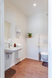 a bathroom with a sink and a toilet at Sterrenhuisje aan de Beddermolen in Westerlo