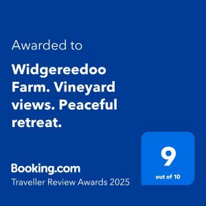 Widgereedoo Farm. Vineyard views. Peaceful retreat.的证书、奖牌、标识或其他文件