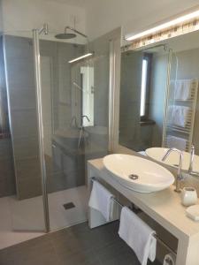een badkamer met een douche, een wastafel en een douche bij La Valeriana Farm Apartments in San Daniele del Friuli