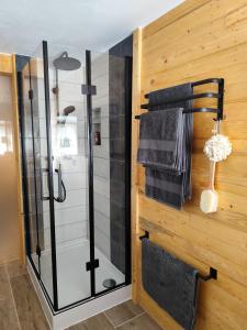 オルバーンハウにあるFerienhaus "De Sieme"のバスルーム(ガラス張りのシャワー、タオル付) +35枚の写真