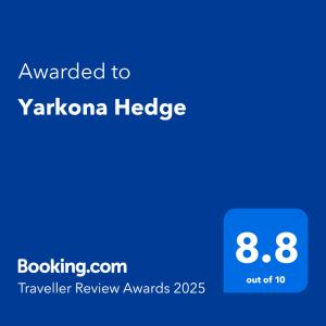 Certifikát, hodnocení, plakát nebo jiný dokument vystavený v ubytování Yarkona Hedge