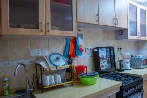 a kitchen counter with a sink and a stove at MariKings place in Ruaka +11 photos