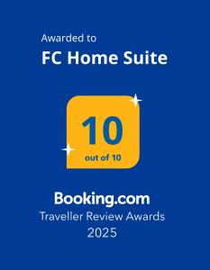 Certifikát, hodnocení, plakát nebo jiný dokument vystavený v ubytování FC Home Suite