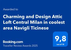 Certifikát, hodnocení, plakát nebo jiný dokument vystavený v ubytování Charming and Design Attic Loft Central Milan in coolest area Navigli Ticinese