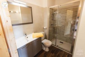 a bathroom with a toilet and a sink and a shower at Grand T4 confortable au pied des pistes pour 8 personnes in Le Dévoluy
