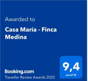Certifikát, ocenenie alebo iný dokument vystavený v ubytovaní Casa María - Finca Medina