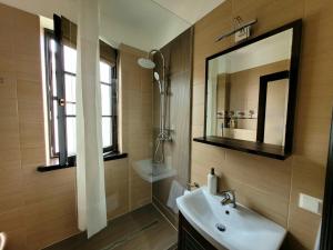 a bathroom with a sink and a mirror at SGB Apartment in Timişoara +70 photos