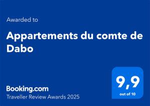 Certifikát, hodnocení, plakát nebo jiný dokument vystavený v ubytování Appartements du comte de Dabo