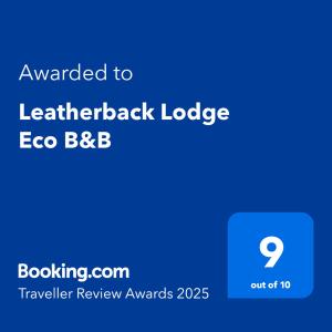 Certifikát, hodnocení, plakát nebo jiný dokument vystavený v ubytování Leatherback Lodge Eco B&B