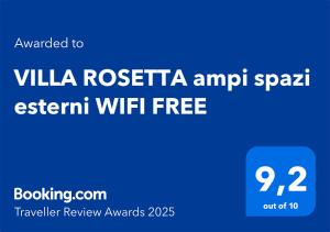 Certifikát, ocenenie alebo iný dokument vystavený v ubytovaní VILLA ROSETTA ampi spazi esterni WIFI FREE
