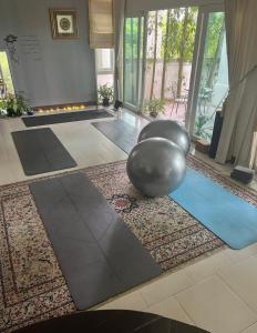 a room with a yoga ball on the floor at Garden and Yoga Stay in Ban Wat Sadet (1)