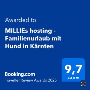Certifikát, hodnocení, plakát nebo jiný dokument vystavený v ubytování MILLIEs hosting - Familienurlaub mit Hund in Kärnten