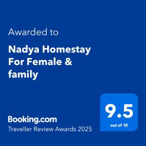 Certifikát, hodnocení, plakát nebo jiný dokument vystavený v ubytování Nadya Homestay For Female & family