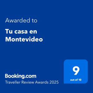 Certifikát, hodnocení, plakát nebo jiný dokument vystavený v ubytování Tu casa en Montevideo