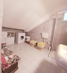 a bathroom with a toilet and a sink and a washing machine at Casa delle Tholos in Raccuia