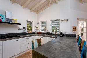 eine Küche mit weißen Schränken und einer grauen Arbeitsplatte in der Unterkunft Bliss Bonaire by Boutique Bonaire Unique Resorts in Kralendijk