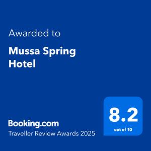 Certifikát, hodnocení, plakát nebo jiný dokument vystavený v ubytování Mussa Spring Hotel