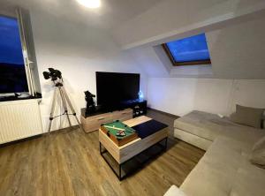 TV a/nebo společenská místnost v ubytování La Voute Chambérienne GRAND T2 61m2 - Vue Montagnes - TV 4K Géante - WIFI-Fibre - Machine à Laver - Lave Vaiselle - Parking - Confort - Spacieux