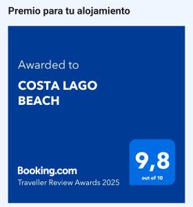 Сертификат, награда, вывеска или другой документ, выставленный в COSTA LAGO BEACH